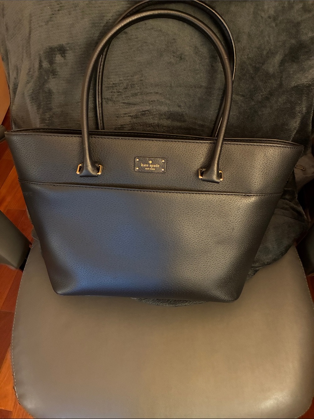 kate spade Black Pebbled Leather Tote with Gold Hardware